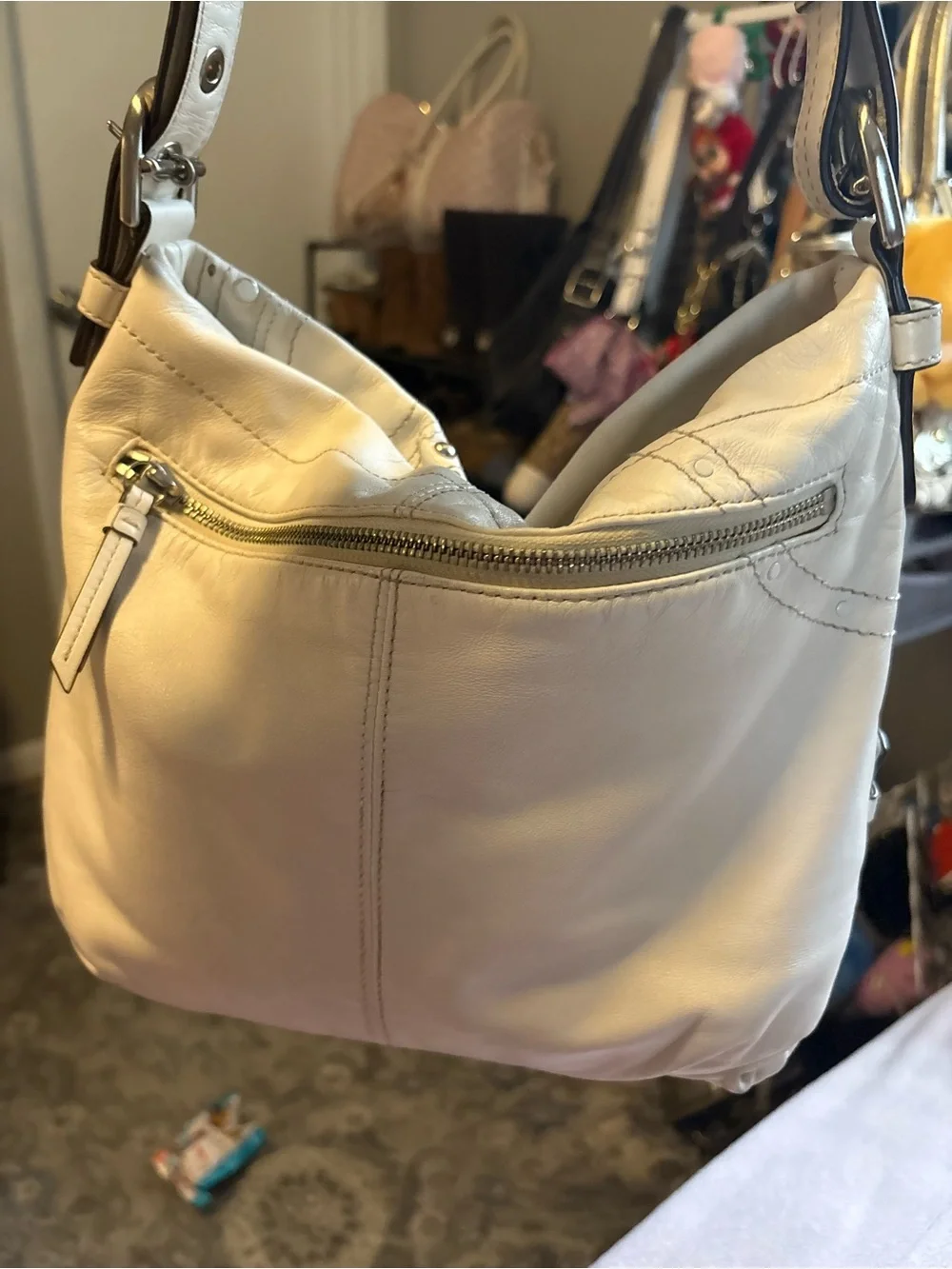 Coach Cream Leather Hobo with Circular Stitch Detail